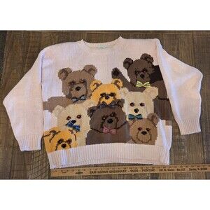 Vintage AOP Samantha Taylor Sweater Bear Graphic Print Knit Women Size XL